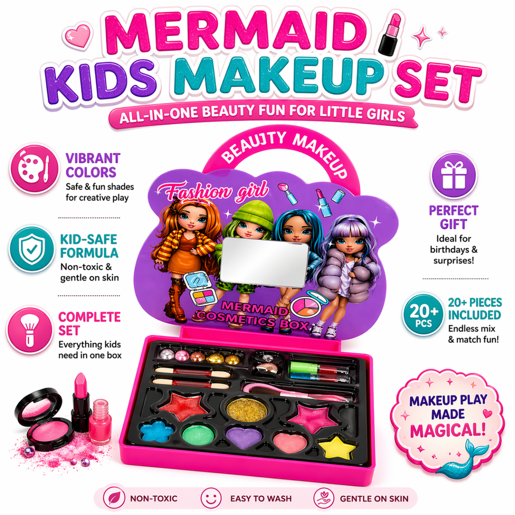 Mermaid Makeup Kit for Girls – 20-in-1 Beauty Play Set with Carry Case